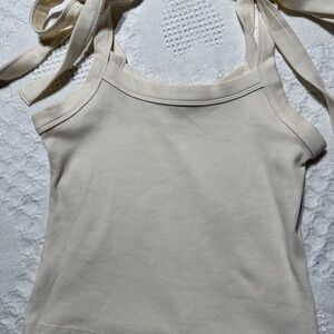 Chelsea & Violet Cream Tie-Shoulder Ribbed Tank- Medium